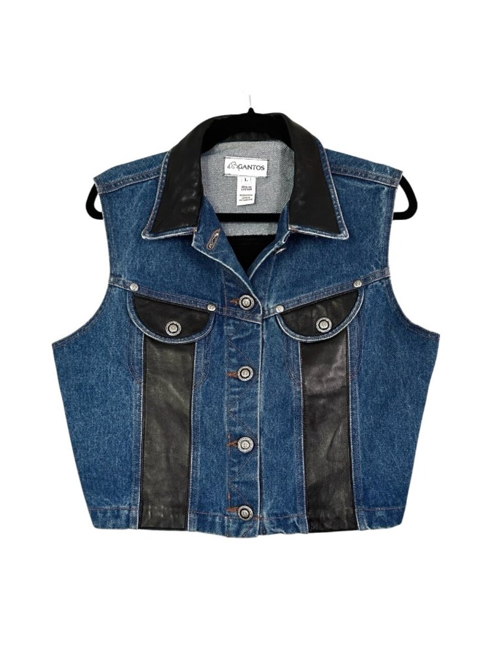 Vintage 80s Gantos Leather & Denim Button Vest
